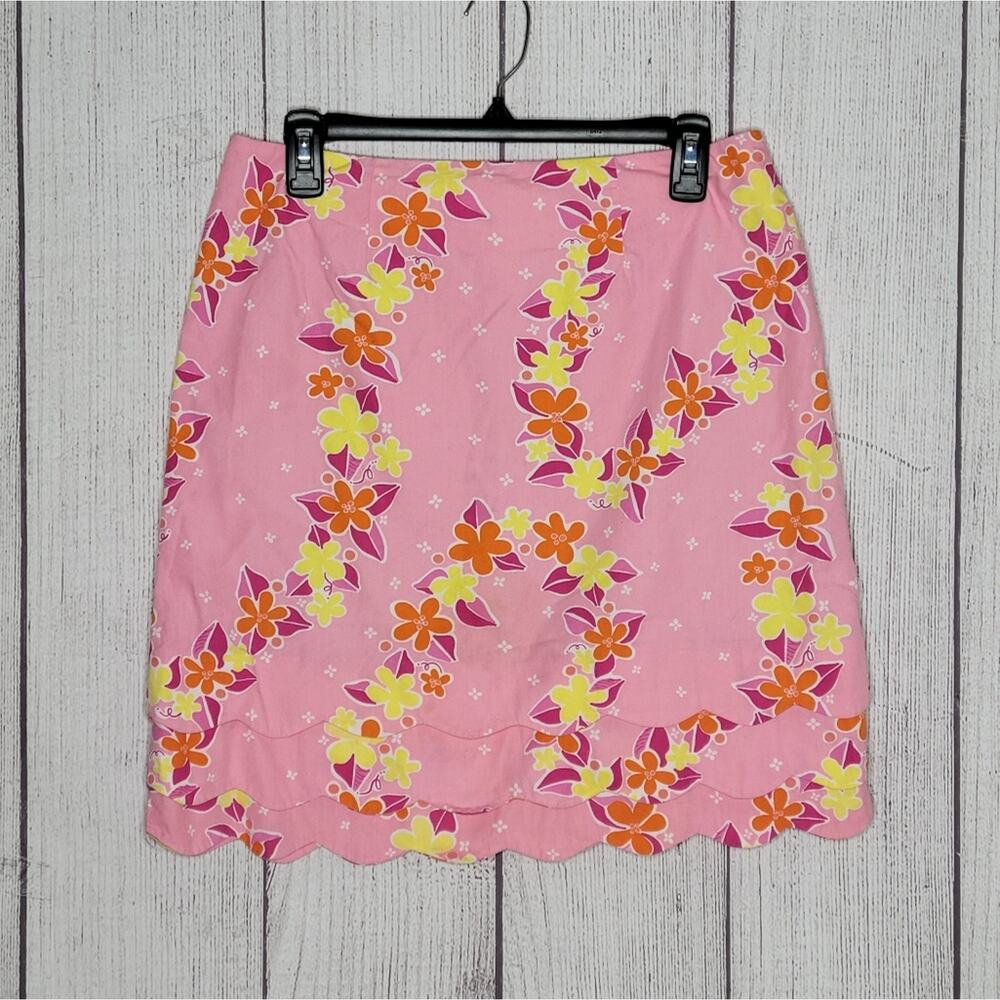 Lilly Pulitzer White Label Y2K Pink Floral Summer Skirt with Scalloped Hem, sz 6